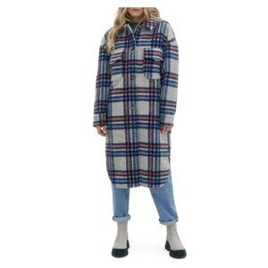 Noize Greta Plaid Felted Shirt Jacket In Heather Grey Check